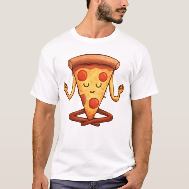 Yoga Pizza Slice Cartoon Design T-Shirt (Front)