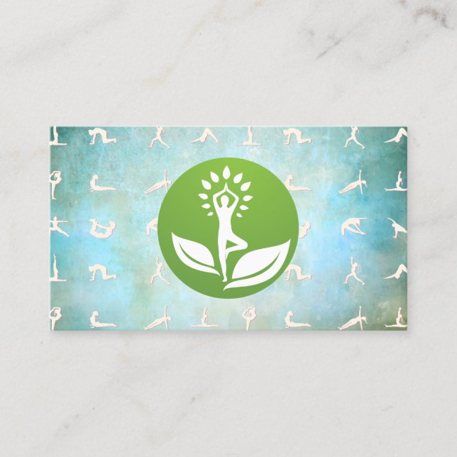 Yoga Pose and Leaves Business Card (Front)