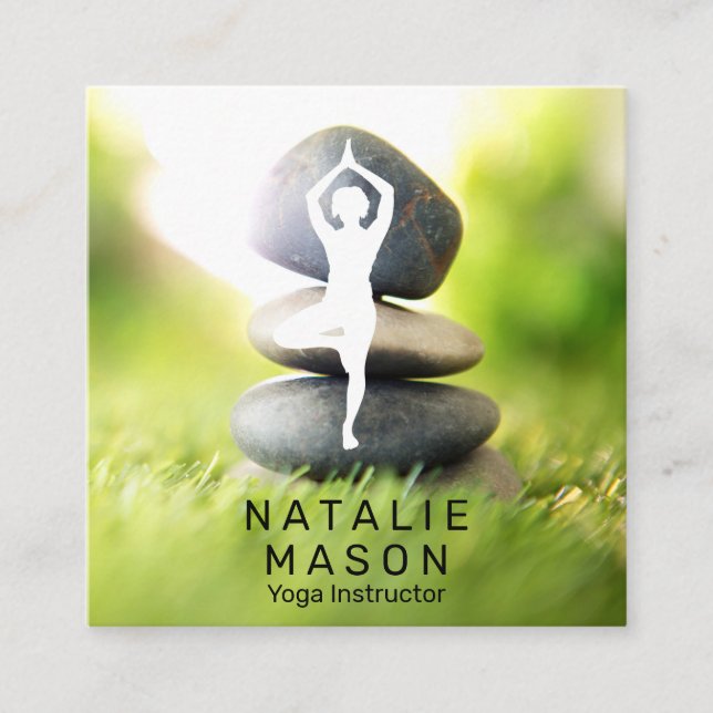 Yoga Pose | Balanced Stones Square Business Card (Front)