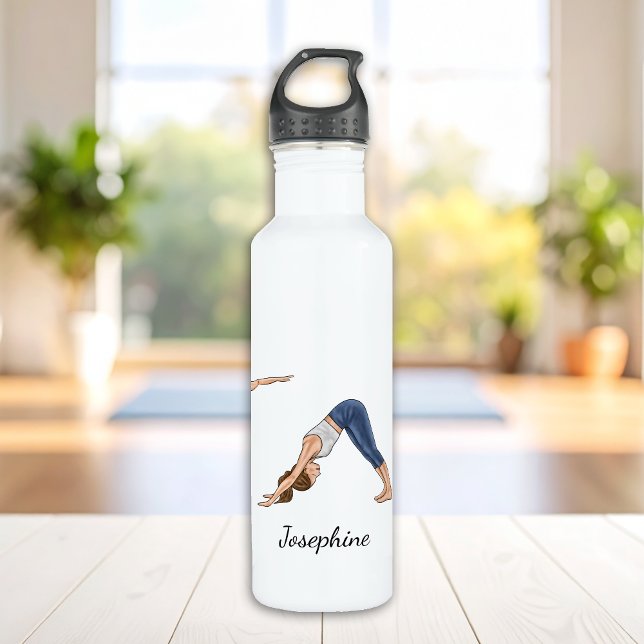 Yoga Pose Girls Illustration With Custom Name Stainless Steel Water Bottle (Creator Uploaded)