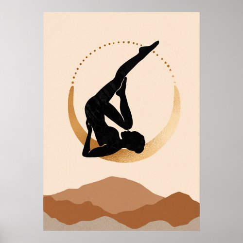 Yoga pose gold moon modern abstract zen poster