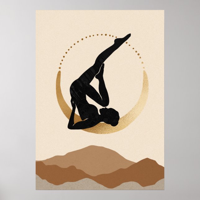 Yoga pose gold moon modern abstract zen poster (Front)