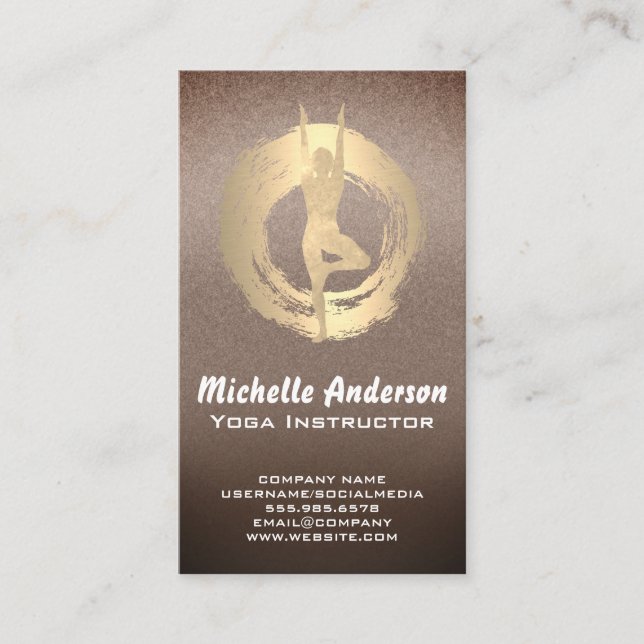 Yoga Pose Golden Brush Metallic Business Card (Front)