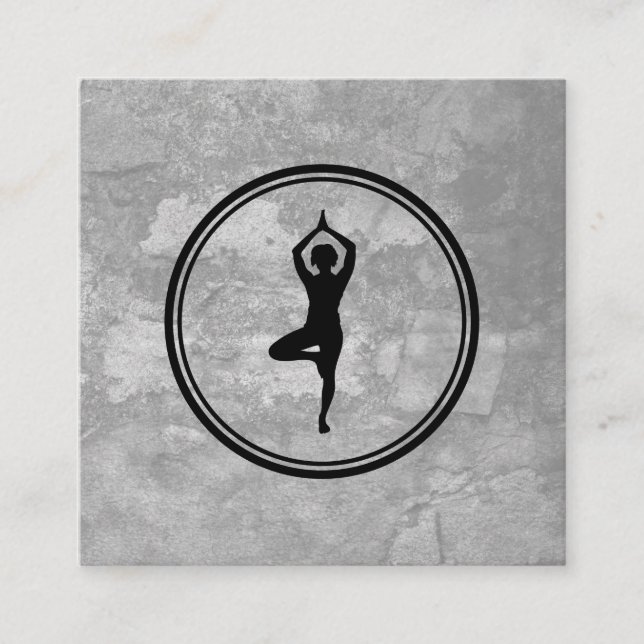 Yoga Pose Gray Texture Square Business Card (Front)