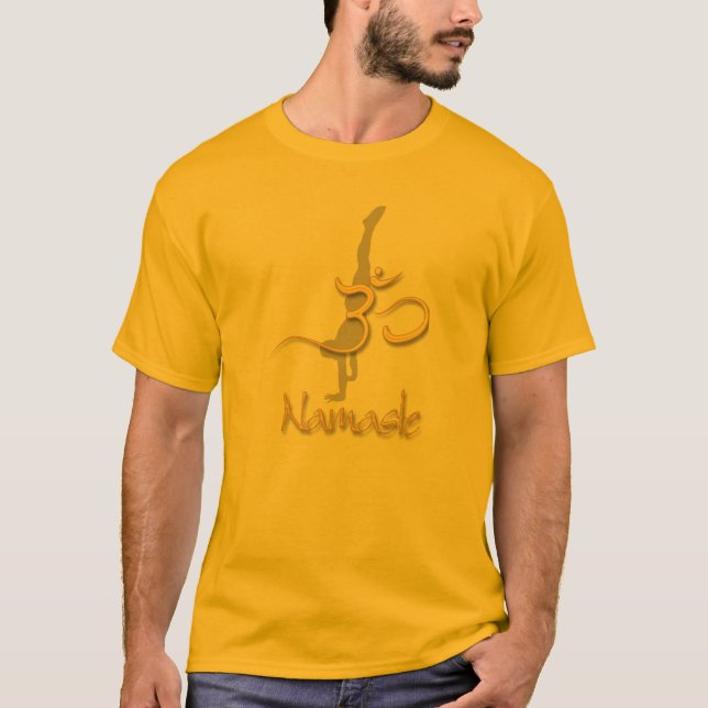Yoga Pose handstand, om namaste gold t shirts (Front)