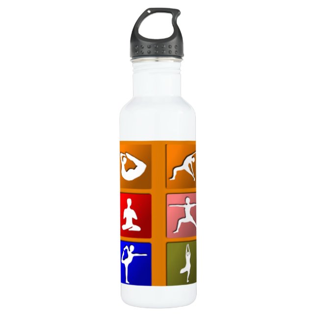Yoga Pose Icons Stainless Steel Water Bottle (Front)