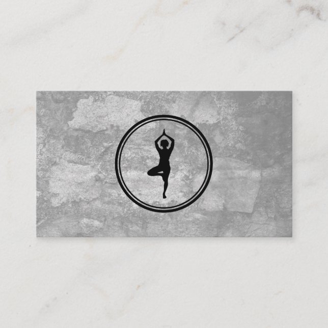 Yoga Pose Logo Gray Texture Business Card (Front)