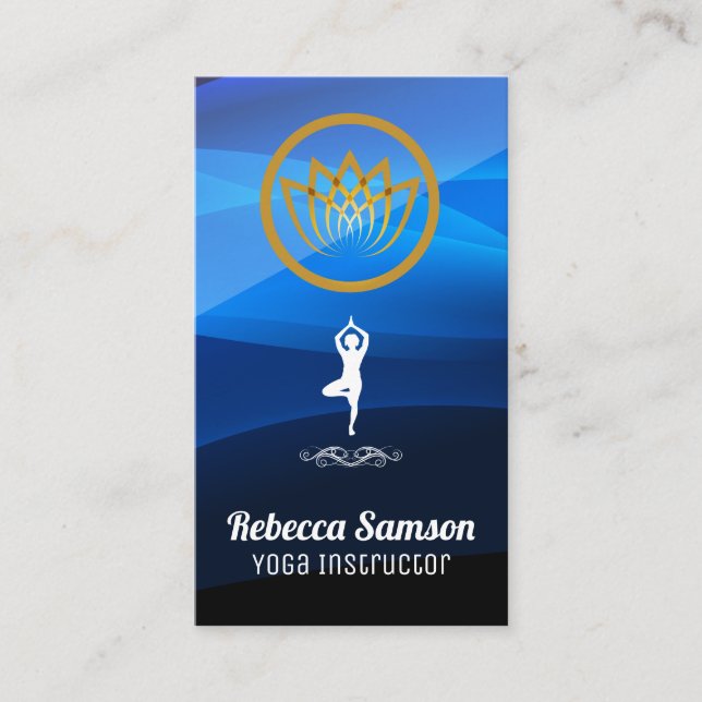 Yoga Pose Logo | Lotus Flower Business Card (Front)