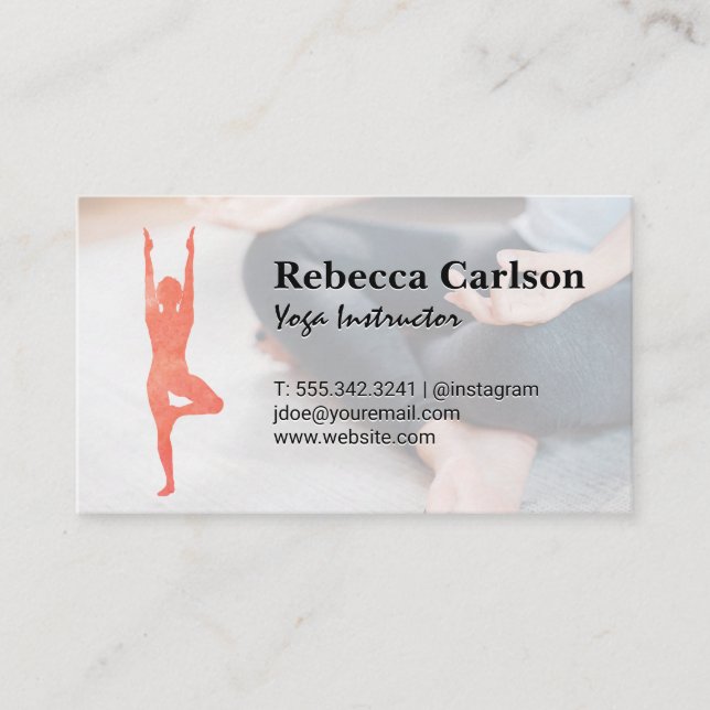 Yoga Pose Logo | Woman Practicing Meditation Business Card (Front)