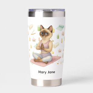 Yoga Pose Namaste for Siamese Cat Lovers Insulated Tumbler