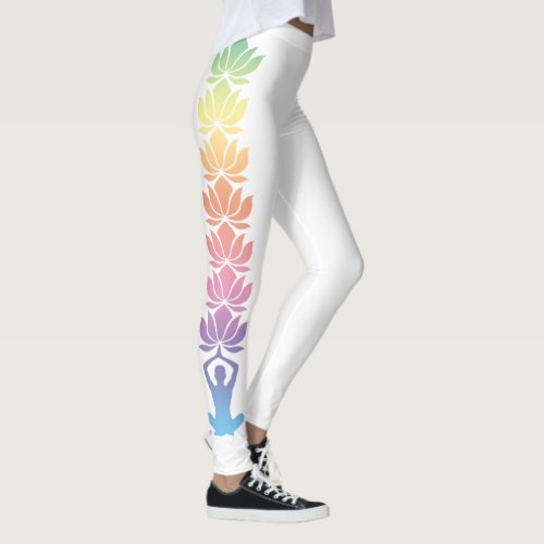 Yoga Pose Namaste Lotus Flowers on Leggings