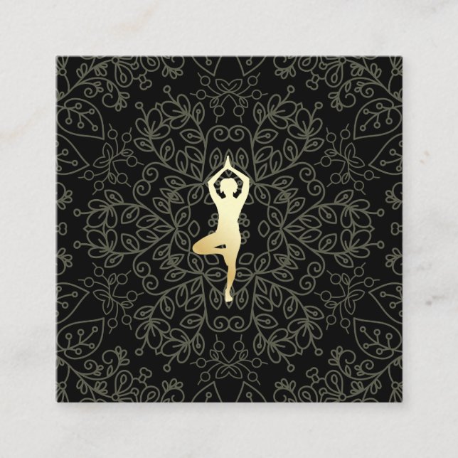 Yoga Pose Natural Pattern Square Business Card (Front)