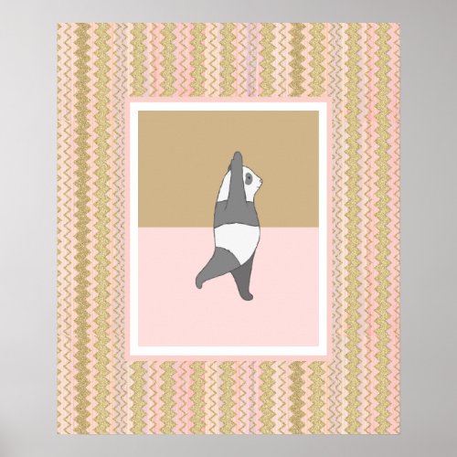 Yoga Pose Panda Pink Background  Poster