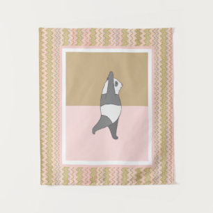 Yoga Pose Panda Pink Zig Zag Background Tapestry