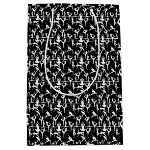 Yoga pose pattern 01.bx4.Black BG Medium Gift Bag