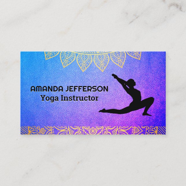 Yoga Pose | Purple Texture | Tribal Print Business Card (Front)