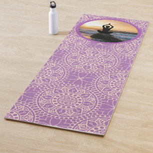 Yoga Pose Rocky Ocean Shore Sunrise Patterned Mat