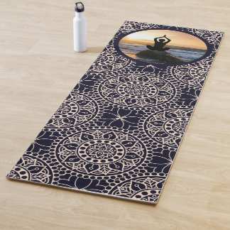 Yoga Pose Rocky Ocean Shore Sunrise Patterned Mat