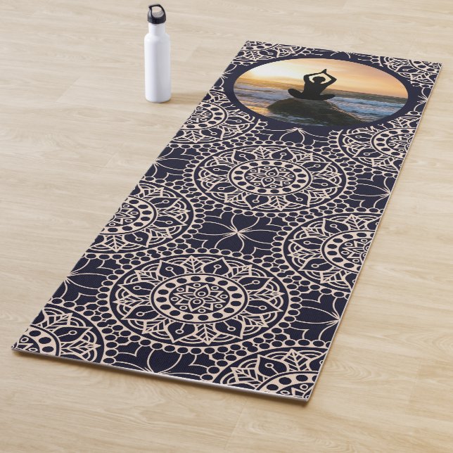 Yoga Pose Rocky Ocean Shore Sunrise Patterned Mat (In Situ)