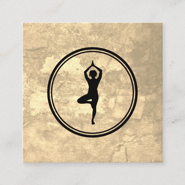 Yoga Pose Sepia Texture Square Business Card (Front)
