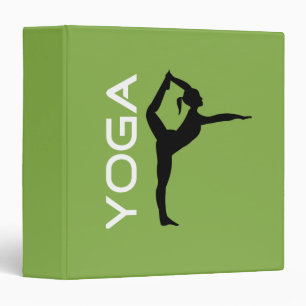 Yoga Pose Silhouette on Green Background 3 Ring Binder