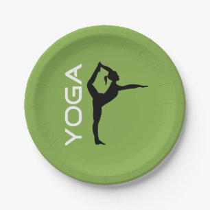 Yoga Pose Silhouette on Green Background Paper Plates
