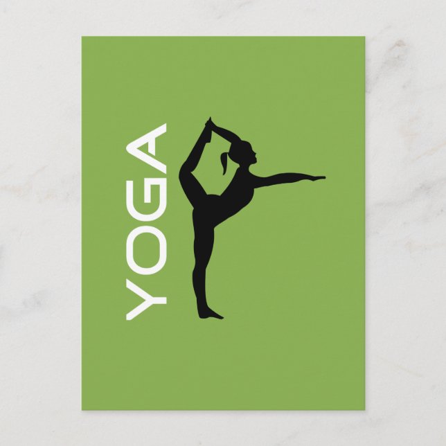 Yoga Pose Silhouette on Green Background Postcard (Front)