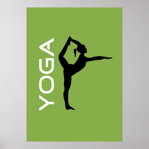 Yoga Pose Silhouette on Green Background Poster