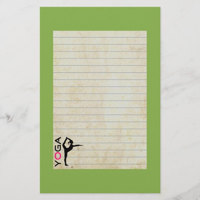 Yoga Pose Silhouette on Green Background Stationery (Front)