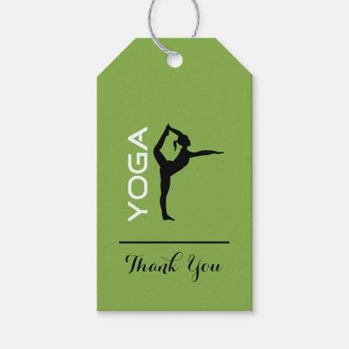 Yoga Pose Silhouette on Green Background Thank You Gift Tags