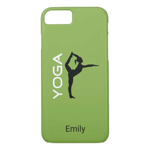 Yoga Pose Silhouette on Green Personalized iPhone 87 Case