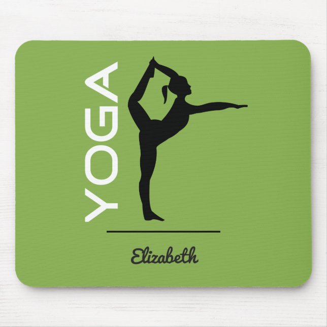 Yoga Pose Silhouette on Green Personalized Mouse Pad (Front)