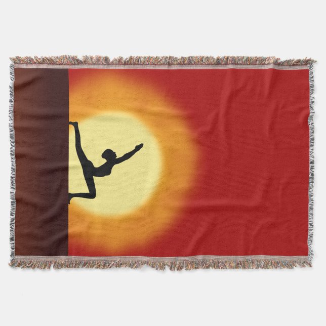 Yoga Pose Silhouette Sunrise Woven Throw Blankets (Front)