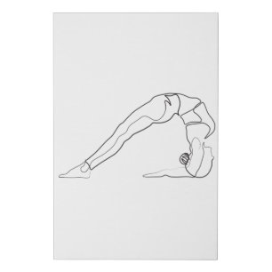 Yoga Pose Single Line Art One Line Fitness Drawing Faux Canvas Print
