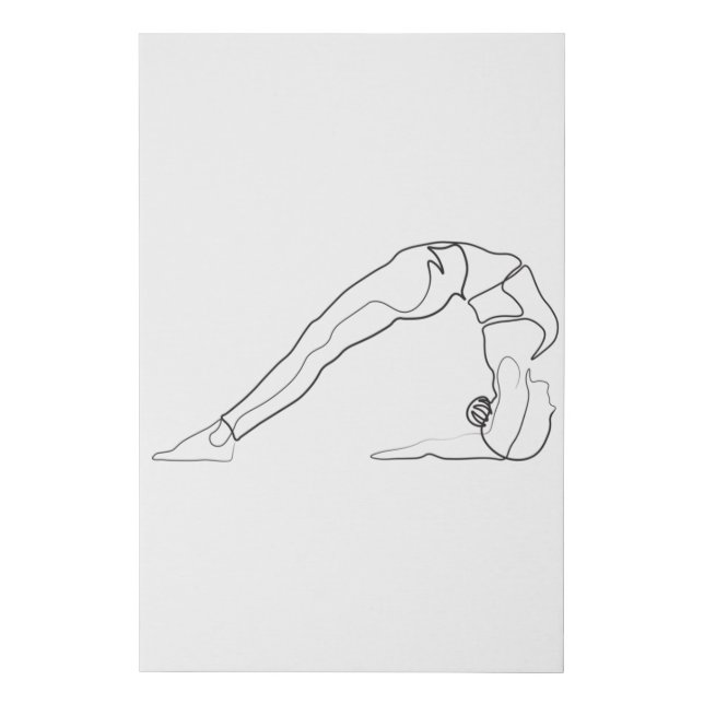Yoga Pose Single Line Art One Line Fitness Drawing Faux Canvas Print (Front)