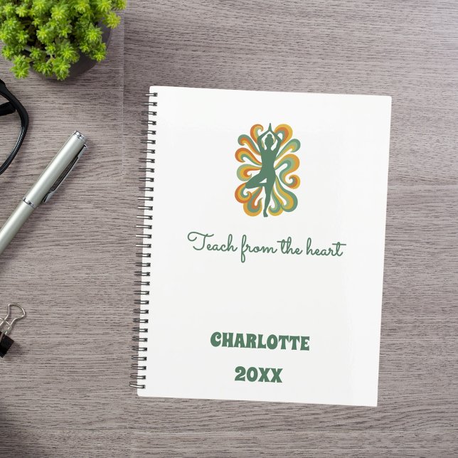 Yoga pose swirls green orange slogan retro 2026 planner (Creator Uploaded)