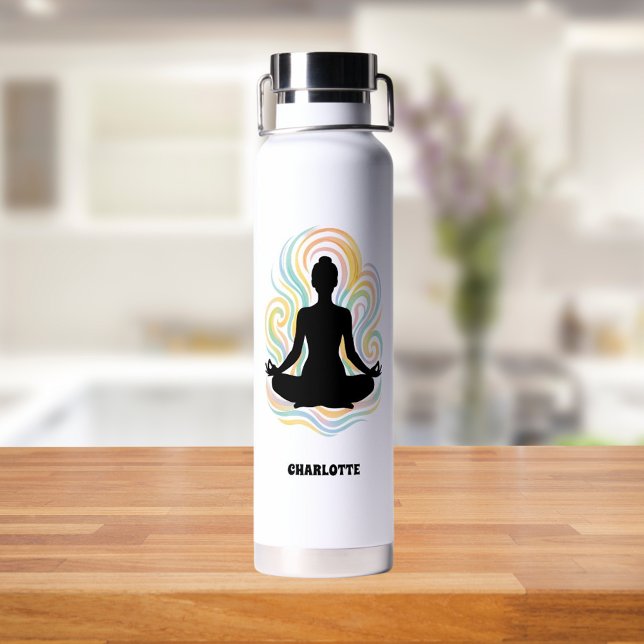 Yoga pose swirls name water bottle (Creator Uploaded)