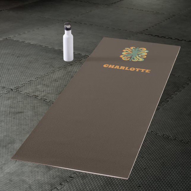 Yoga pose swirls retro brown orange name yoga mat (Creator Uploaded)