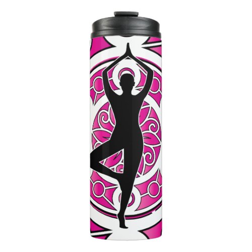 Yoga Pose Tree Ornamental Pink Mandala Thermal Tumbler