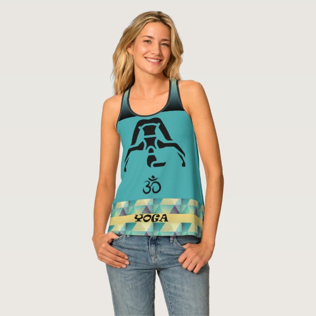 Yoga Pose Turquoise Gold Tank Top (Front Full)