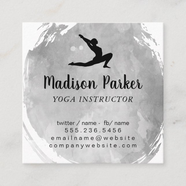 Yoga Pose |  Watercolor Brushed Square Business Card (Front)