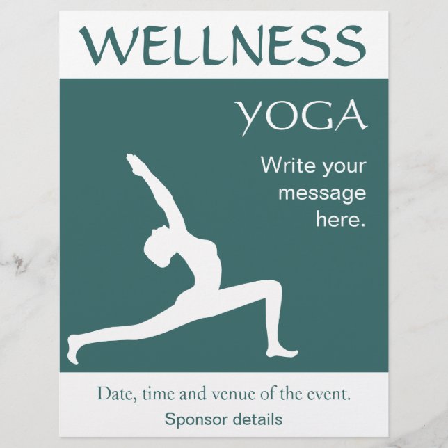 Yoga Pose White Silhouette Aqua Blue Teal Flyers (Front)