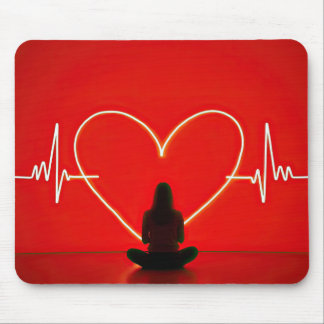Yoga Pose With Heartbeat Lines Mouse Pad