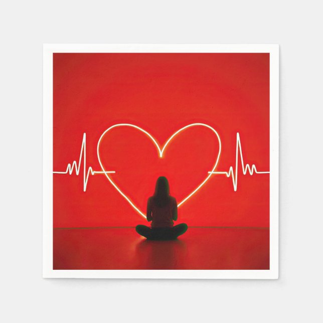 Yoga Pose With Heartbeat Lines Napkins (Front)