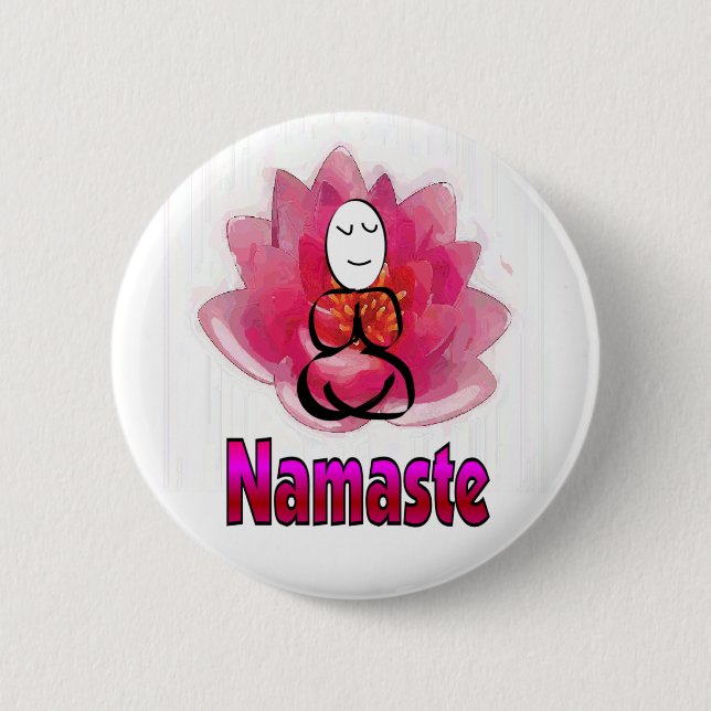 Yoga Pose with Lotus Flower "Namaste" Button (Front)