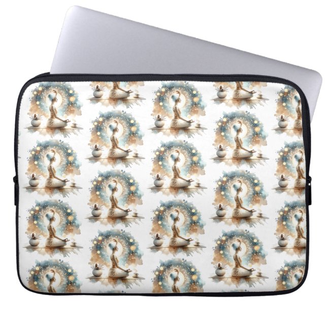 Yoga pose woman seated brown calm wall art laptop sleeve (Front)