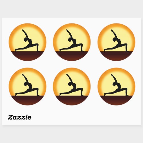 Yoga Pose Woman Silhouette Sunrise Round Stickers