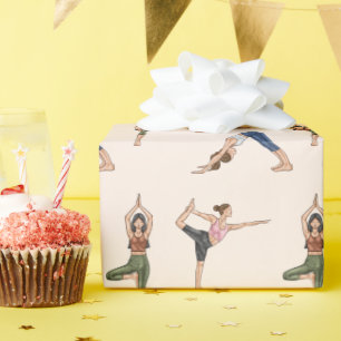 Yoga Pose Women On Beige Workout Pattern Wrapping Paper