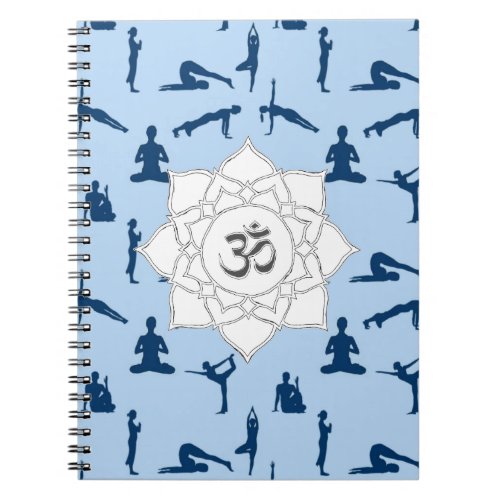 Yoga Poses And Lotus Flower On Blue Notebook