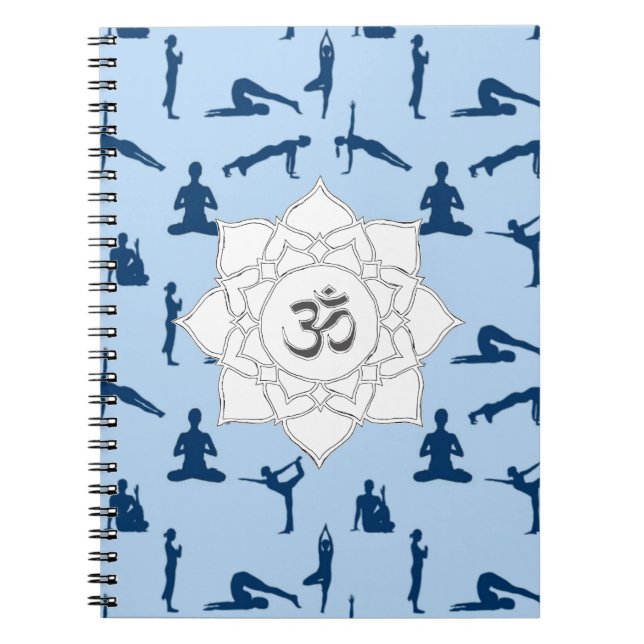 Yoga Poses And Lotus Flower On Blue Notebook (Front)